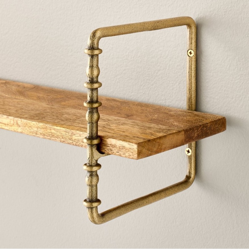 Twisted Brass and Wood Singular Wall Shelf, 24” Hearth & Hand Magnolia, SOLD OUT - Picture 3 of 6
